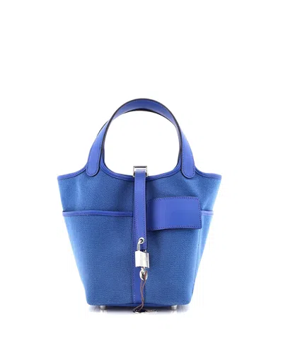 Pre-owned Pre-owned Hermes  Hermes Pm Cargo Picotin Lock Bag Canvas And Swift In Blue