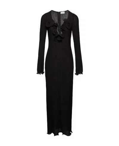 Magda Butrym Midi Dress Ls Floral Embellishment In Black