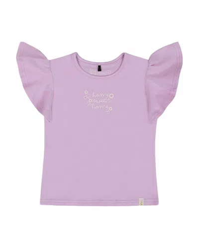 Deux Par Deux Little Girl's Flutter Sleeve Top With Print Lilac In Lilac
