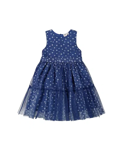 Deux Par Deux Girls' Printed Tiered Dress - Baby In Bleu With Daisy Print