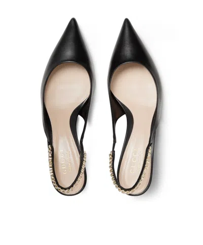 Gucci Signoria 45 Slingback Pumps In Patent Leather In Black