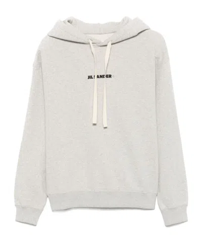 Jil Sander Grey Cotton Hoodie In White