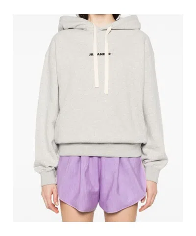Jil Sander Grey Cotton Hoodie In White