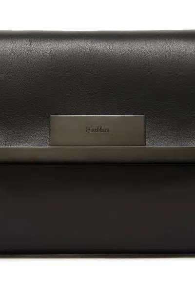 Max Mara Small Natural Leather Clutch Bag In Black