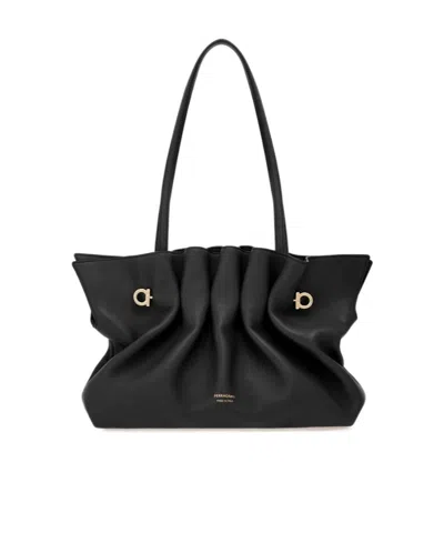 Ferragamo Medium Soft Shoulder Bag In Black