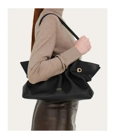Ferragamo Medium Soft Shoulder Bag In Black