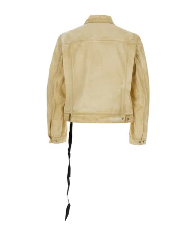 Rick Owens Drkshdw 'trucker' Beige Jacket With Classic Collar And Drawstring Detail On The Waist In Nude