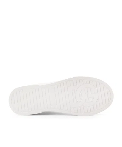 Dolce & Gabbana Women Portofino Leather Low-top Sneakers With Lateral Lettering Logo In White