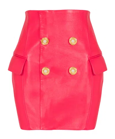 Balmain 4-button Leather Mini Skirt In Orange