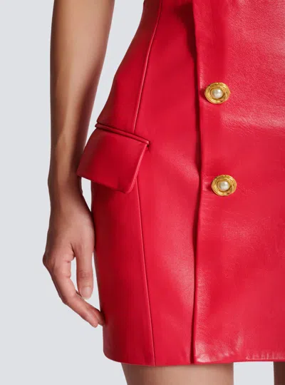 Balmain 4-button Leather Mini Skirt In Orange
