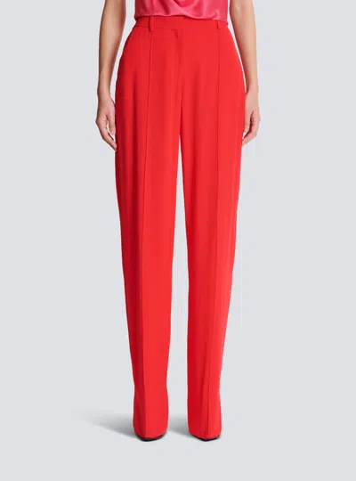 Balmain Crepe Straight-leg Tailored Trousers In Red