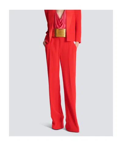 Balmain Crepe Straight-leg Tailored Trousers In Red