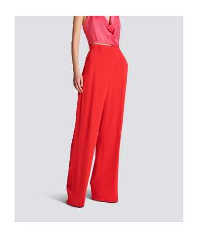 Balmain Crepe Straight-leg Tailored Trousers In Red
