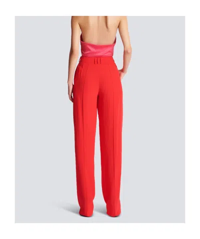 Balmain Crepe Straight-leg Tailored Trousers In Red