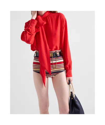 Prada Marocain Silk Shirt In Red