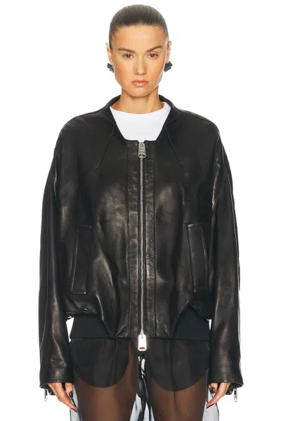 Khaite Hewit Oversized Leather Bomber Jacket In Black