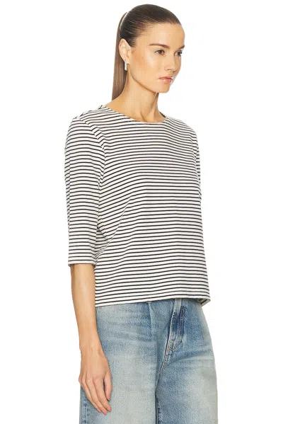 R13 Elbow Sleeve Stripe Tee In Navy & Ecru Narrow Stripe