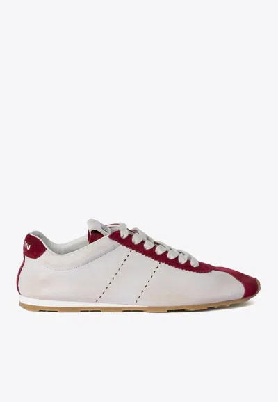 Miu Miu Women Plume Leather And Suede Sneakers In White