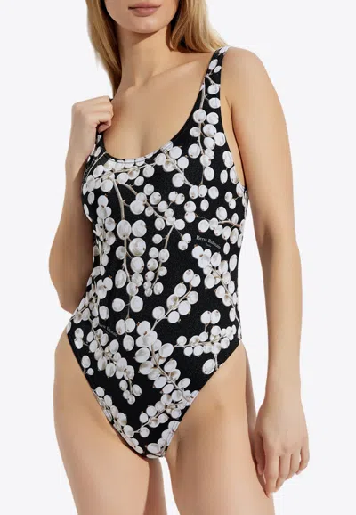 Balmain Grape Print One-piece Swimsuit In Black