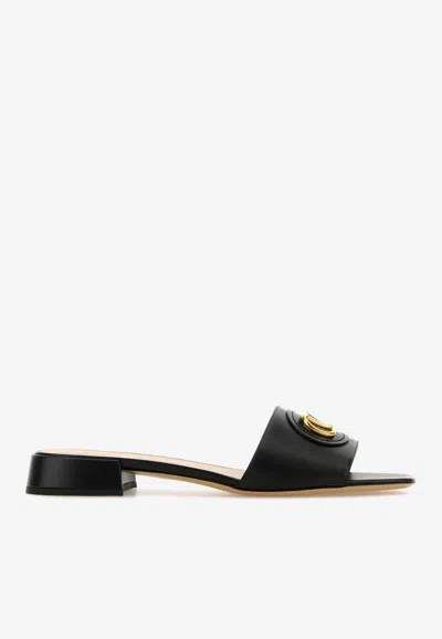 Valentino Garavani Vlogo Signature Leather Slides In Black