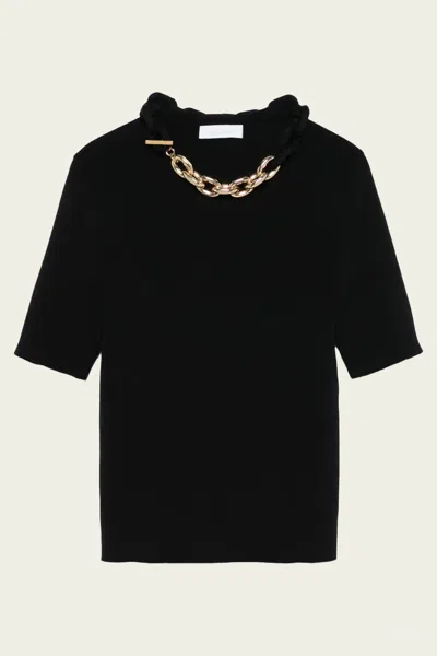 Rabanne Black Silk And Cotton T-shirt With Chain