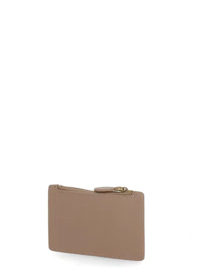Pinko Zipped Chevron-patterned Card Holder In Beige