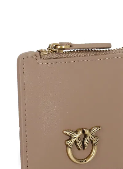 Pinko Zipped Chevron-patterned Card Holder In Beige