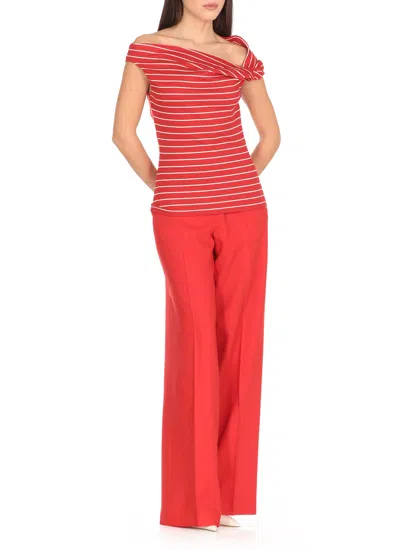 Msgm Knotted Shoulder Strap Top In Red