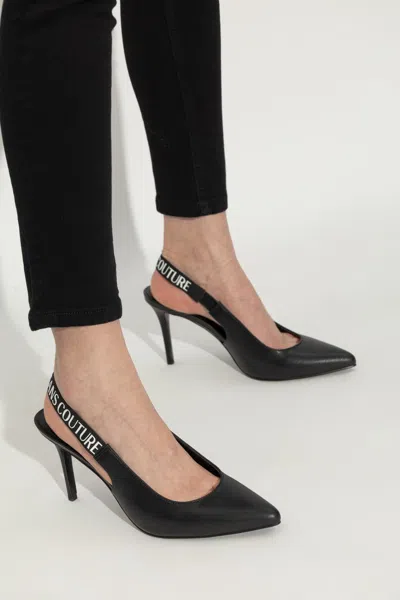 Versace Jeans Couture Black Logo Scarlett Slingback Heels In Black