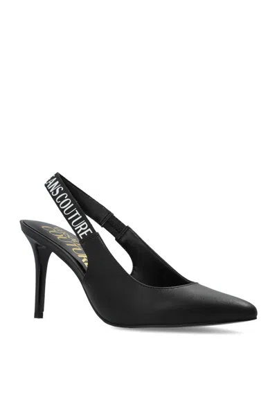 Versace Jeans Couture Black Logo Scarlett Slingback Heels In Black