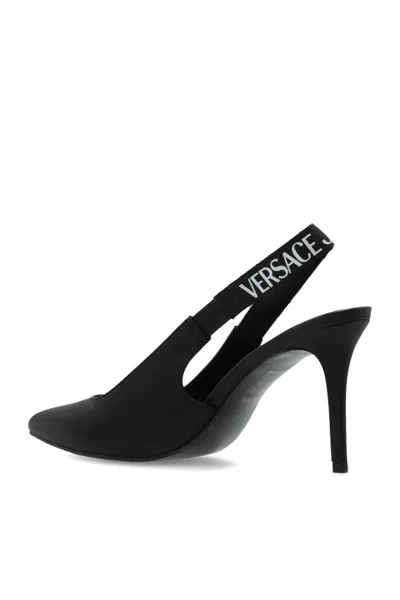 Versace Jeans Couture Black Logo Scarlett Slingback Heels In Black