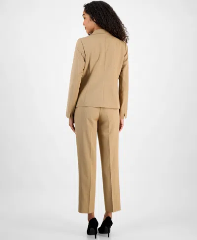 Le Suit Women's Pinstriped Notch-collar One-button Jacket & Straight-leg Mid-rise Pants Set, Regular & Petit In Praline,white