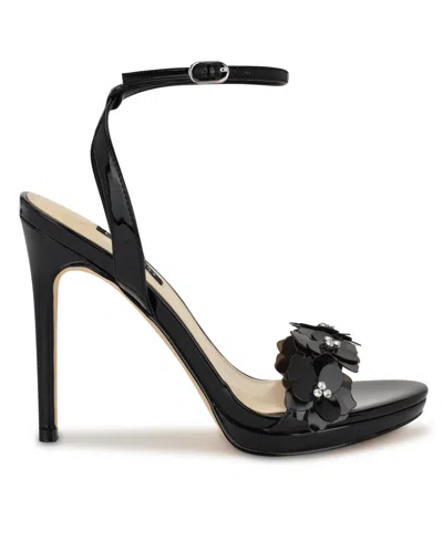 Nine West Women's Lovely Flowers Stiletto Sandals In Black Patent