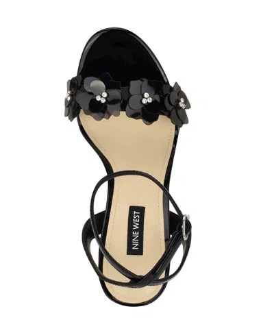 Nine West Women's Lovely Flowers Stiletto Sandals In Black Patent