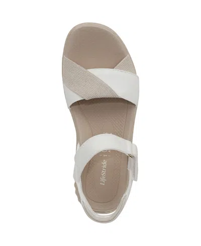 Bzees Lifestride Lane Sandal In White Stretch Denim Fabric
