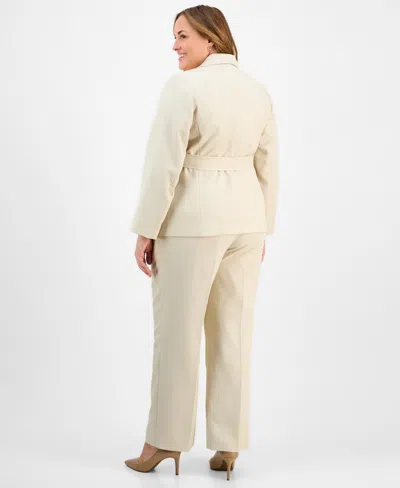 Le Suit Plus Size Two-button Belted Safari Jacket & Mid-rise Straight-leg Pants In Khaki Multi