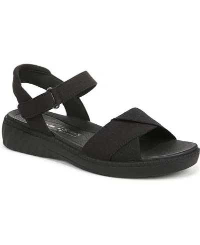 Bzees Women's Lane Washable Open Round Toe Strappy Sandals In Black Stretch Denim Fabric