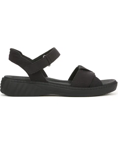 Bzees Women's Lane Washable Open Round Toe Strappy Sandals In Black Stretch Denim Fabric