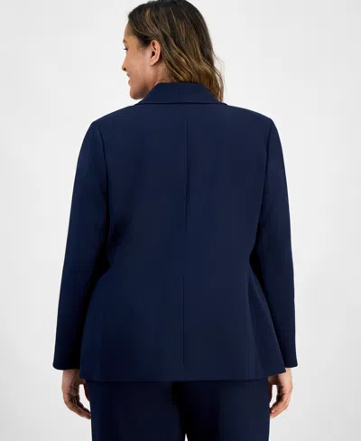Tahari Asl Plus Size Single Button Crepe Blazer Wide Leg Pants In Deep Navy