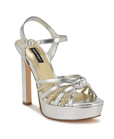 Nine West Women's Waser Strappy Platform Stiletto Sandals In Silver,gold