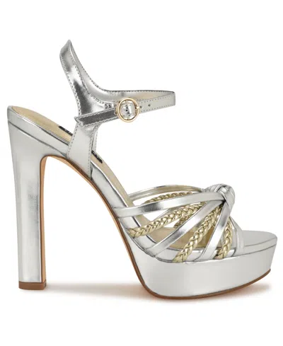 Nine West Women's Waser Strappy Platform Stiletto Sandals In Silver,gold