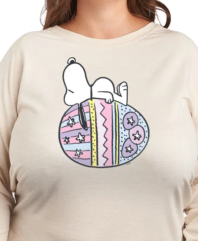 Hybrid Apparel Plus Size Peanuts Snoopy Easter Egg Graphic Pullover T-shirt In Beige,khaki