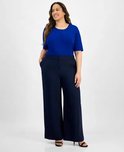 Tahari Asl Plus Size Wide-leg Pants In Deep Navy