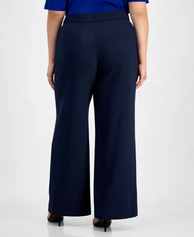 Tahari Asl Plus Size Wide-leg Pants In Deep Navy