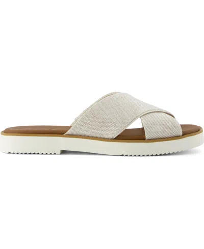 Toms Mae Crisscross Slide Sandal In Champagne Metallic Suede