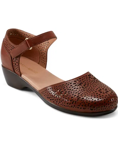 Easy Spirit Women's Denita Two-piece Mary Jane Flats In Brown Leather