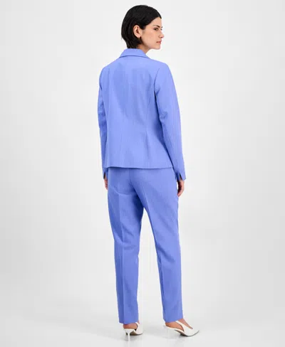 Le Suit Women's Pinstriped Notch-collar One-button Jacket & Straight-leg Mid-rise Pants Set, Regular & Petit In Periwinkle,white