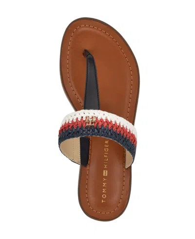Tommy Hilfiger Women's Gojia Braided T-strap Slip-on Flat Sandals In Dark Blue,red