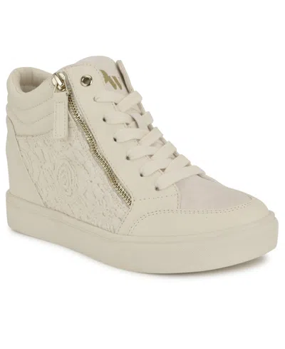 Nine West Women's Tons High Top Hidden Wedge Sneakers In Ivory Lace