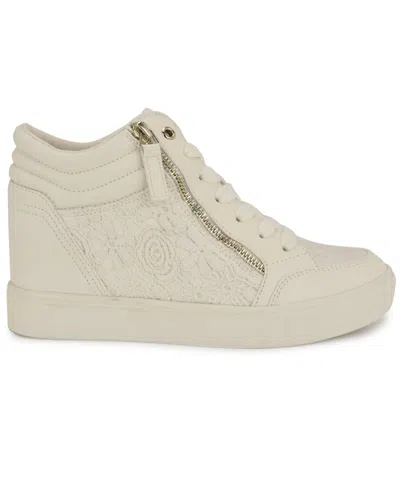 Nine West Women's Tons High Top Hidden Wedge Sneakers In Ivory Lace